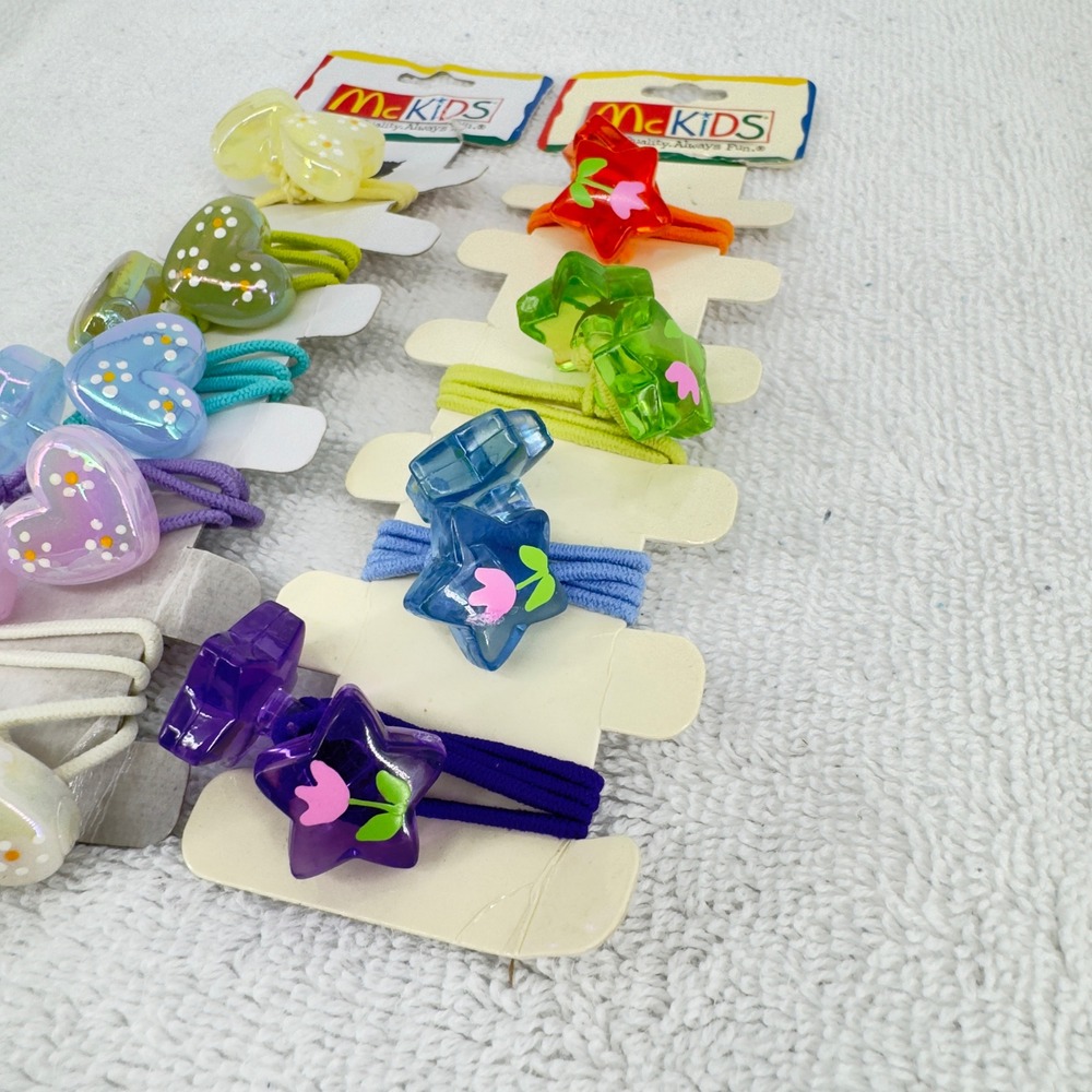 Vintage McKIDS Hair Ties Set 2 Packs Hearts Stars McDonald's Retro Accessories - Picture 2 of 3